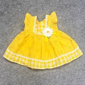 Sweet Heart Rose Baby Girl Yellow Eyelet Gingham Daisy Dress 3/6M
